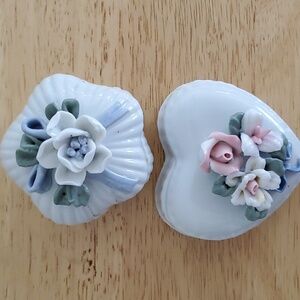 Porcelain Heart and Floral Trinket Boxes